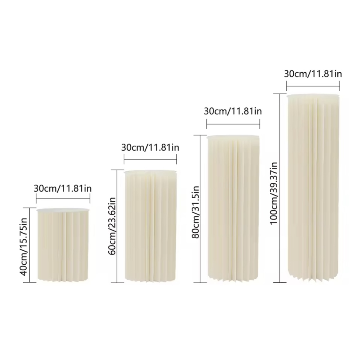Set aus 4 Zylinder-Säulen – Cremefarben, faltbar