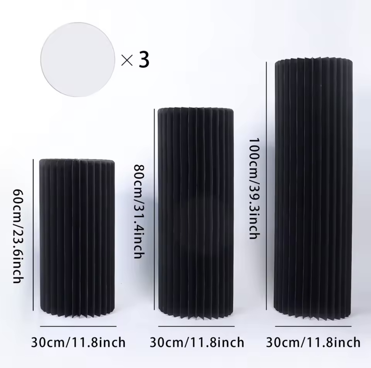 Set aus 3 Zylinder-Sockeln – Schwarz, faltbar